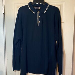 Vintage 90’s Express Men's Dark Blue Long Sleeve Polo Size Large